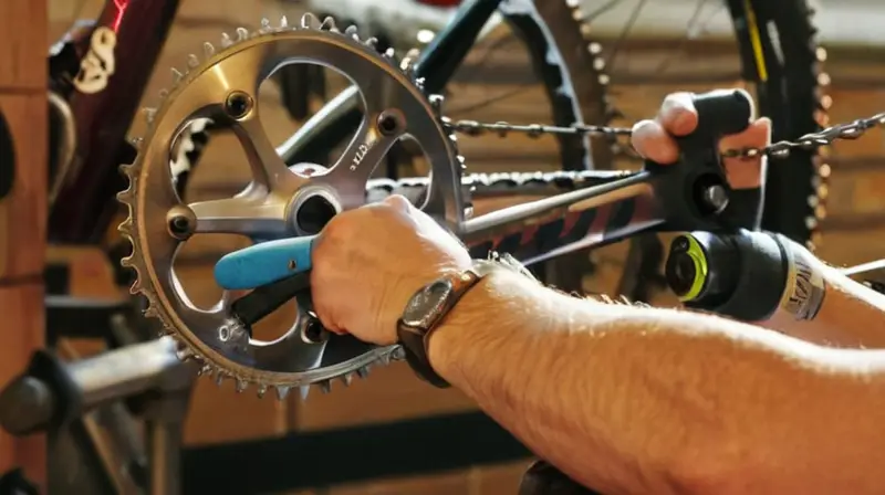 Un taller iluminado con herramientas y piezas de bicicleta organizadas, refleja un ambiente de meticulosa artesanía