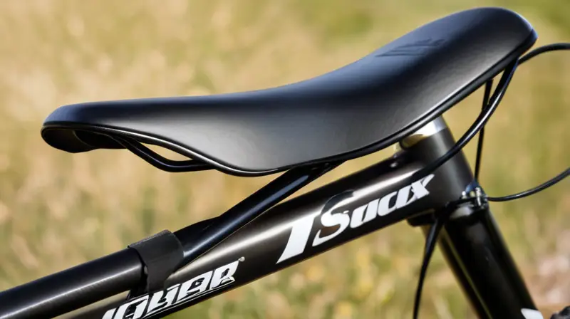 Sillín negro elegante y ergonómico con detalles texturizados y refuerzos, diseñado para comodidad y soporte en una bicicleta de montaña