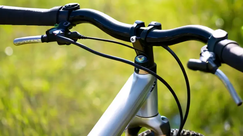 Primer plano del manillar de una bicicleta de montaña con empuñaduras Ergon GA3-s, destacando su textura y desgaste, en un entorno natural iluminado