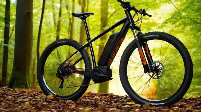 Bicicleta de montaña eléctrica elegante con marco negro mate