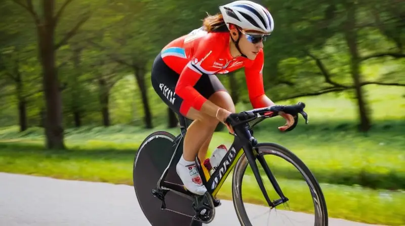 Rocío Montero pedalea con determinación en un parque verde