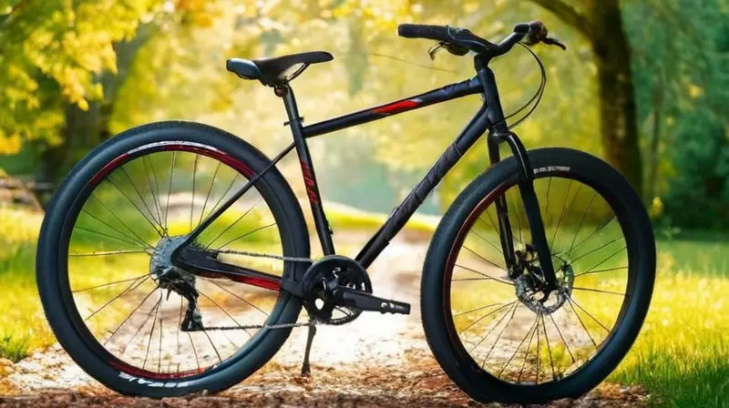 Bicicleta de aluminio negra con detalles rojos