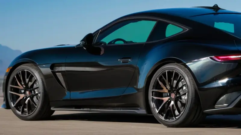 Ruedas de fibra de carbono con acabado negro brillante, diseño aerodinámico y detalles realistas