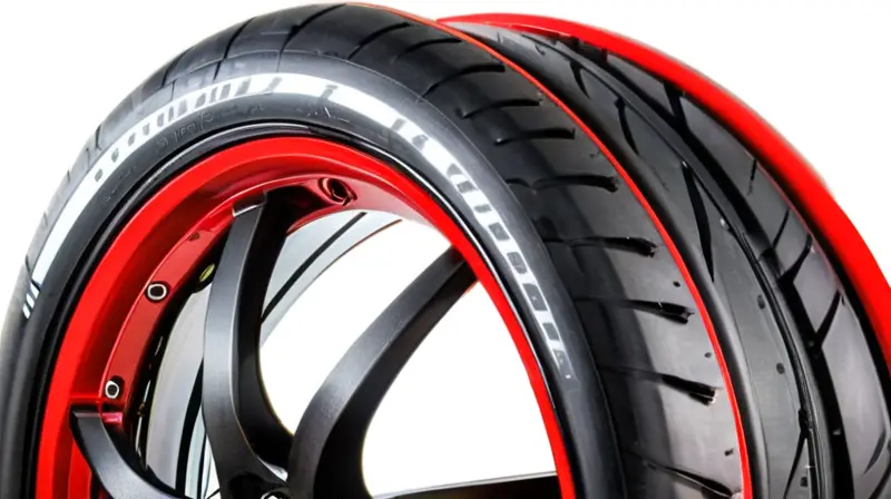 Ruedas de fibra de carbono con acabado negro brillante, detalles aerodinámicos y acentos rojos que destacan su diseño y realismo