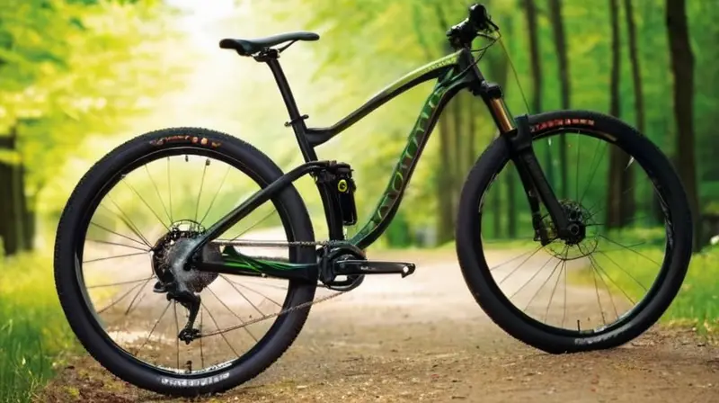 Bicicleta de carbono negra mate con detalles verdes, diseño ligero y ergonómico, en un entorno natural que resalta su rendimiento y tecnología avanzada