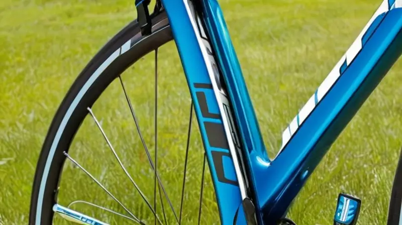 Bicicleta de carbono elegante y ligera con detalles en azul, diseño aerodinámico y acabado brillante