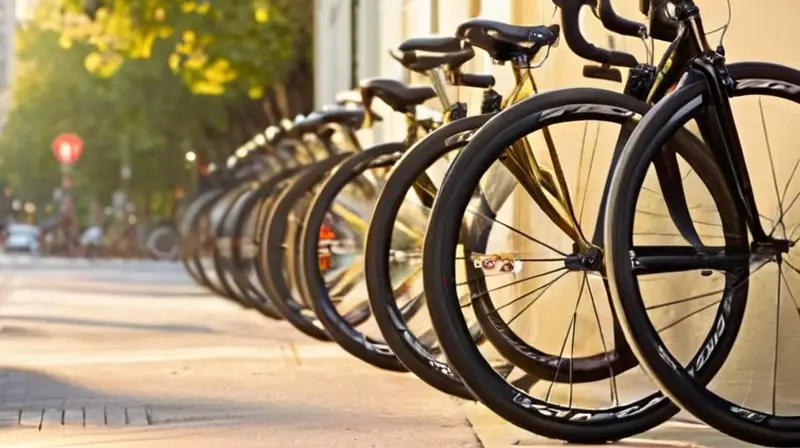 Una bicicleta Merida Scultura brilla bajo la luz dorada del atardecer, destacando su elegante marco de aluminio y detalles en fibra de carbono