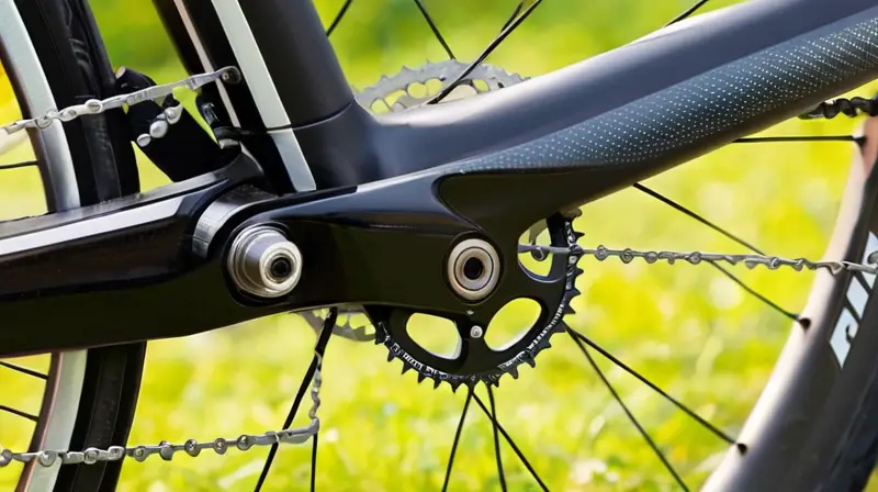 Un sistema de cambios Shimano CUES en tonos metálicos, con detalles mecánicos y un fondo difuminado que resalta su innovación y calidad