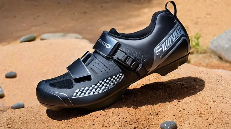 Zapatos de montaña Shimano XC1 en negro mate, con diseño aerodinámico, suela de goma texturizada y detalles reflectantes