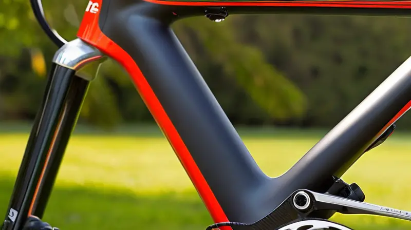 Bicicleta de carbono elegante con acabado negro brillante y detalles rojos