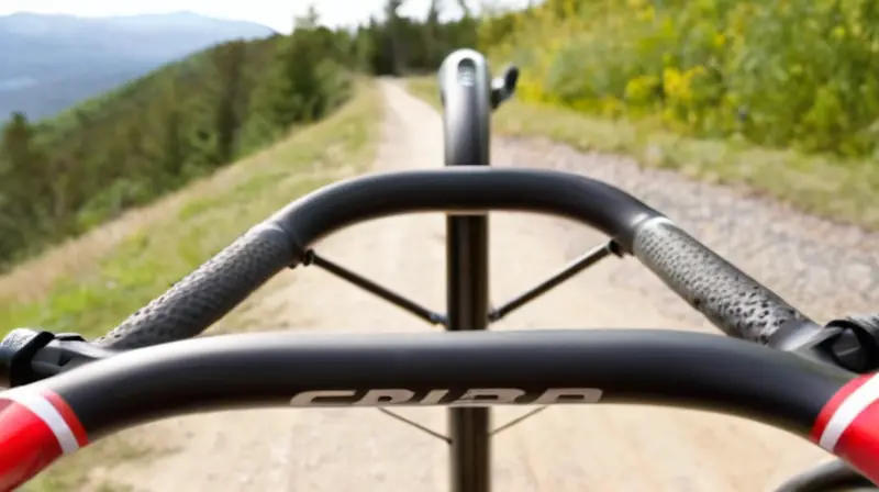 Bicicleta de carbono ligera y aerodinámica con acabado negro mate, detalles en rojo y blanco, y neumáticos de grava