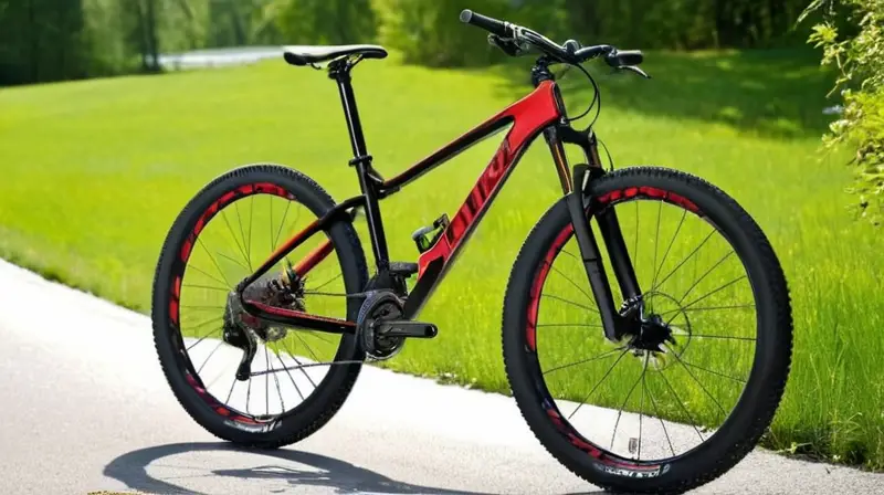 Bicicleta de carbono negra mate con detalles rojos
