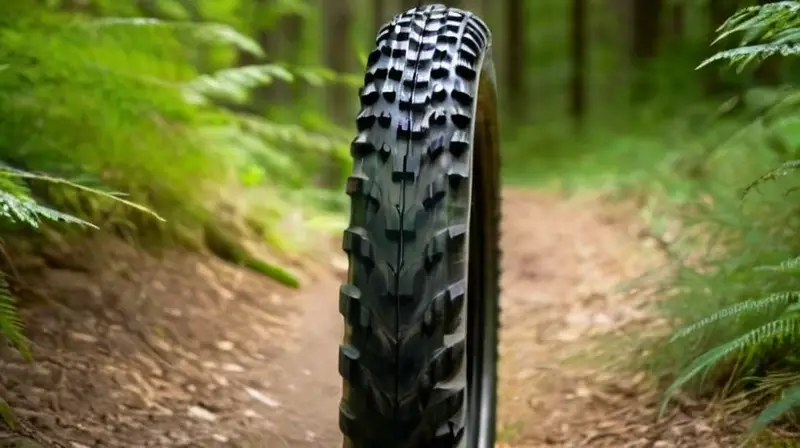 Un neumático de bicicleta de montaña robusto
