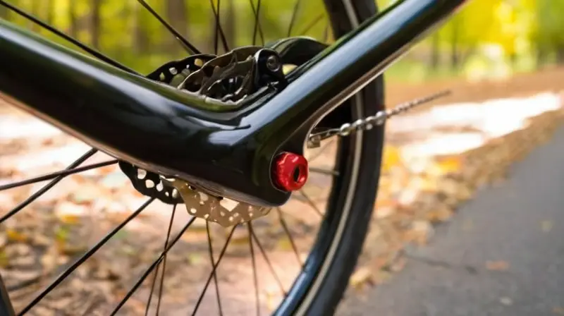 Bicicleta de aluminio negro mate con detalles rojos, diseño ergonómico, ruedas de 29 pulgadas y suspensión precisa, en un entorno natural iluminado