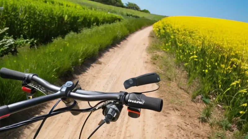 Una bicicleta de diseño aerodinámico y elegante, con acabado negro mate, batería integrada, construcción ligera y robusta, neumáticos anchos y un sistema de suspensión avanzado, lista para la aventura en un entorno natural