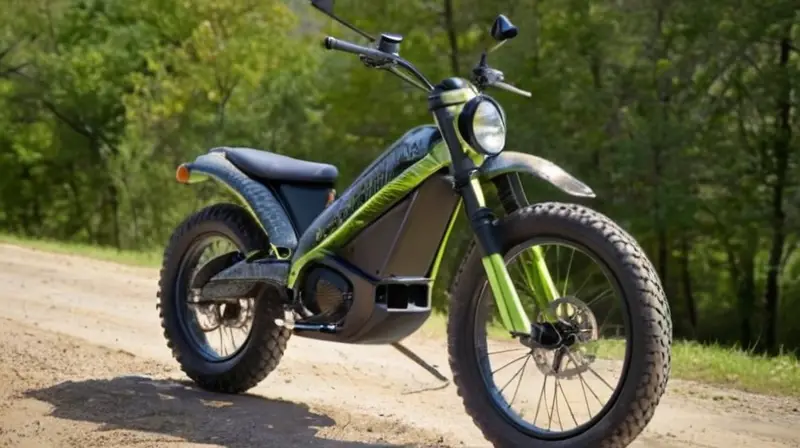 Una bicicleta de diseño aerodinámico y elegante, con acabado negro mate y detalles realistas, se destaca en un entorno natural