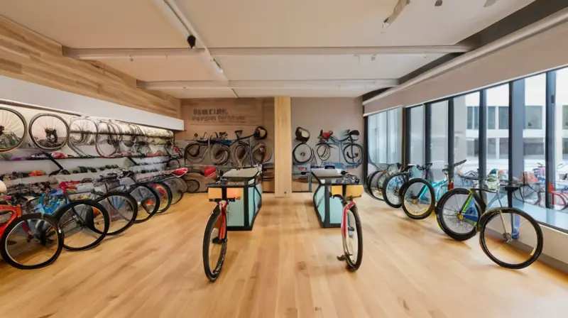 Una tienda de bicicletas luminosa y espaciosa