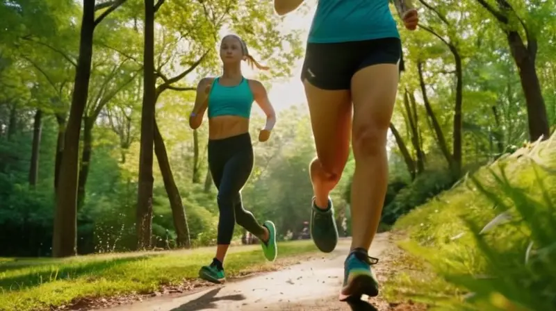 Una imagen dividida muestra a la izquierda un parque vibrante con corredores en movimiento y a la derecha una interfaz de smartphone elegante y luminosa