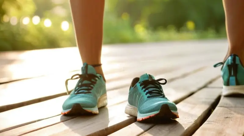 Un smartphone muestra la interfaz de la app Strava sobre una mesa de madera, junto a una botella de agua y zapatillas de correr, en un ambiente sereno de parque con un corredor en movimiento