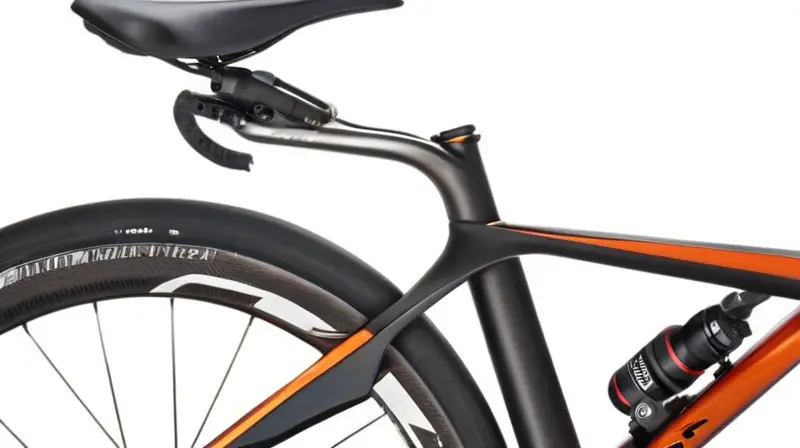 Diseño elegante en fibra de carbono con acabado mate y detalles pulidos que combina ligereza y resistencia