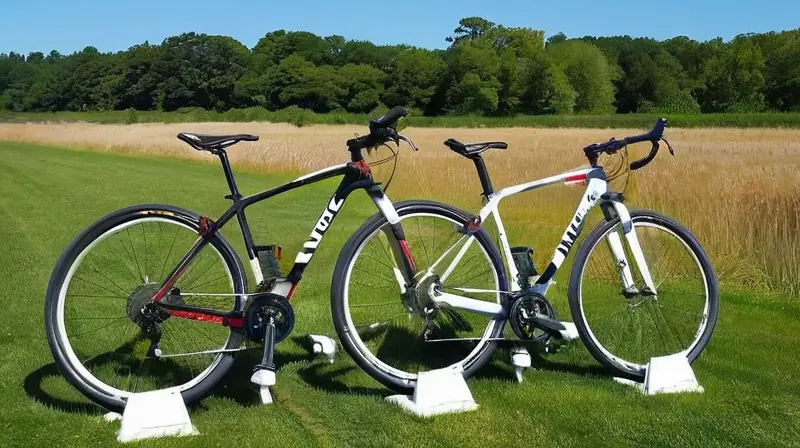 Un elegante soporte de bicicletas de aluminio con detalles precisos y un diseño funcional en un entorno natural