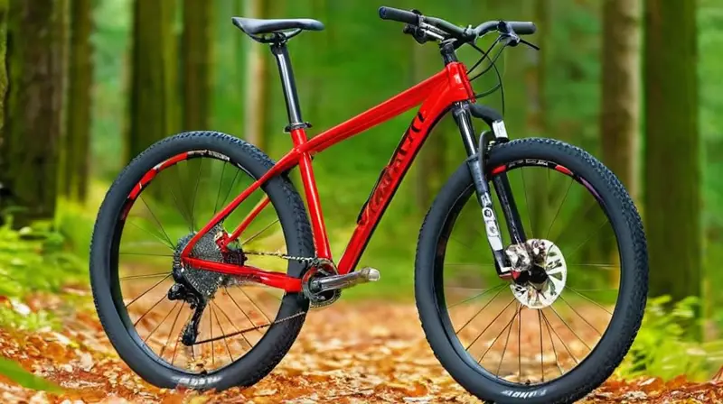 Una bicicleta de montaña de alto rendimiento con un diseño elegante y detalles intrincados en un entorno natural