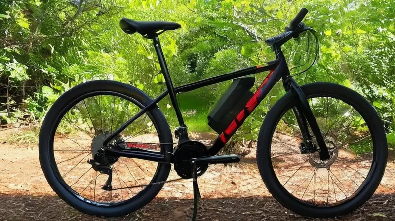Bicicleta de cuadro negro mate con detalles rojos