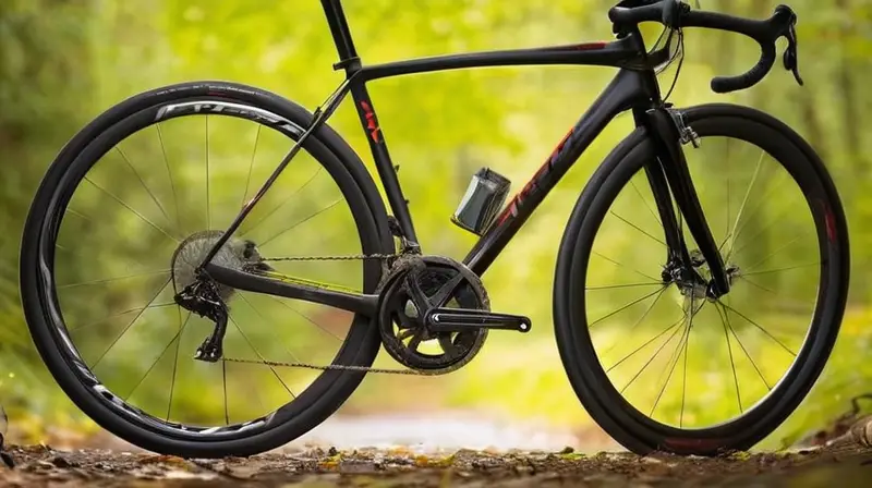 Bicicleta compacta de aluminio negro mate con detalles rojos, diseño ergonómico y características robustas, lista para la aventura