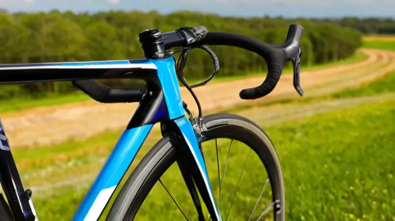 Bicicleta de carbono elegante y ligera con detalles en azul