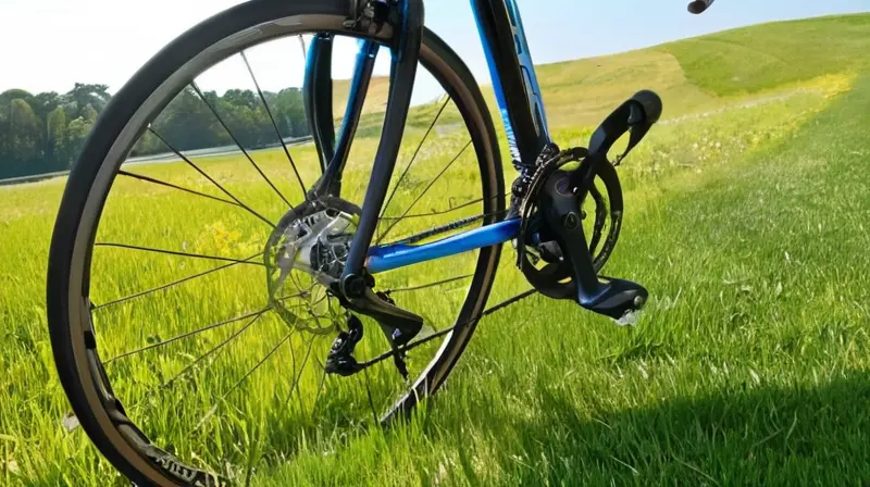 Bicicleta de carbono elegante y ligera con detalles en azul, geometría aerodinámica y componentes de calidad que sugieren velocidad y rendimiento