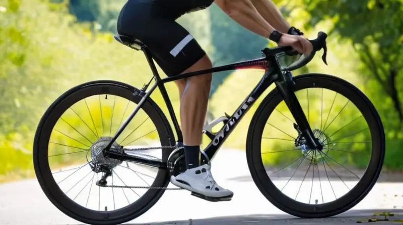 Una bicicleta de carbono elegante y aerodinámica con detalles en negro brillante y acentos mate, equipada con componentes Tiagra y un diseño ergonómico atractivo