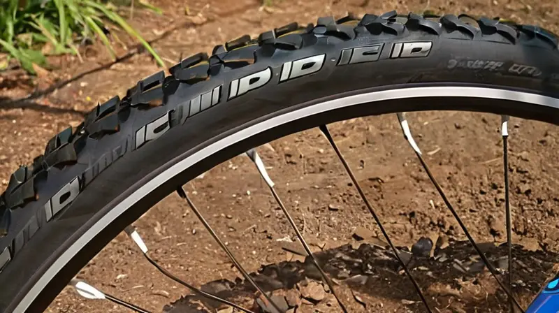 Una llanta de bicicleta de montaña robusta con un diseño agresivo y detalles realistas