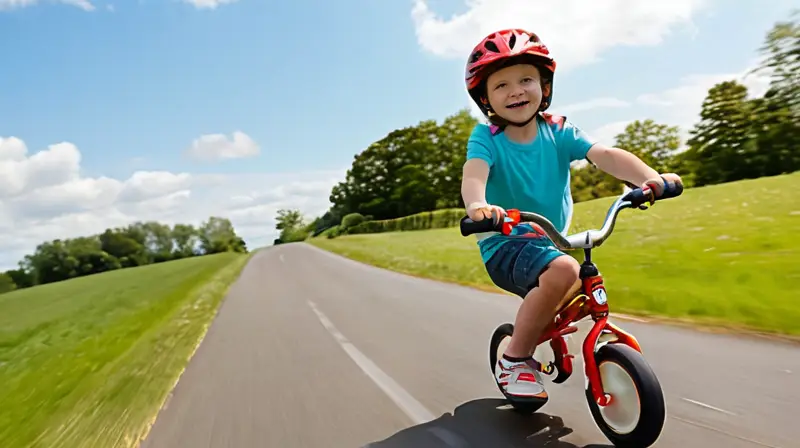 Bicicleta infantil ligera y estilizada en rojo y plata, con diseño aerodinámico, asiento ajustable y neumáticos de goma antideslizante