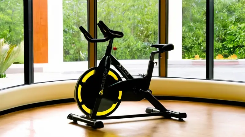 Bicicleta indoor moderna y elegante de marco negro mate con detalles cromados